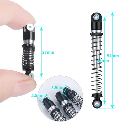 Miniatura 2 de RC-Hub Amortiguador tele roscado de aluminio 1.890 in para 1/24 Axial SCX24 AXI90081 Deadbolt RC Crawler Car (negro plateado)