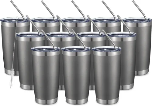 Miniatura 85 de COMOOO Taza de viaje de acero inoxidable de doble pared aislada al vacío de 20 onzas con tapa y pajita, taza de café aislada con recubrimiento