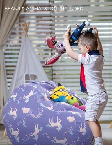 Miniatura 2 de Aubliss Puf de Almacenamiento de Animales de Peluche, Silla Puf de Unicornio, Stuff 'n Sit para Niños, Mediano 32" - Lona Unicornio Azul Azul