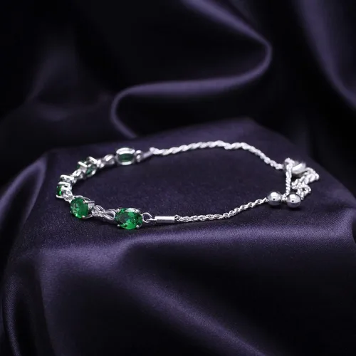 Miniatura 4 de SAVEARTH DIAMONDS Pulsera ajustable de plata de ley 925 con esmeralda verde y diamante cultivado en laboratorio blanco para mujer