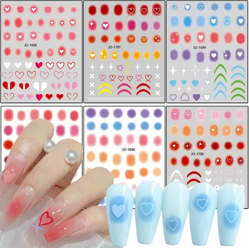 Adhesivo holográfico 3D de estilo simple, diseño de estrellas y líneas de corazón de amor, para mujeres y niñas, decoración de dijes de manicura de