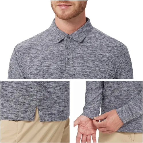 Miniatura 42 de NAVISKIN Camisas polo de manga larga para hombre, camisas de golf con cuello UPF 50 SPF para hombre, secado rápido, absorbe la humedad