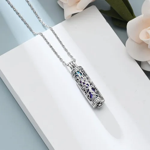 Miniatura 38 de shajwo Joyería de cremación cilíndrica, collar de cenizas de urna del árbol de la vida para mujeres y hombres, vial de cremación de cenizas