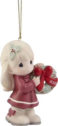 Miniatura 4 de Precious Moments 221002 May Your Christmas Wishes Come True 2022 Adorno de porcelana con fecha de bisque para niña