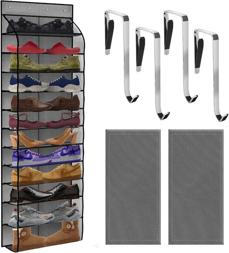 Miniatura 8 de PAULONE Organizador de zapatos de 12 bolsillos para colocar sobre la puerta, reutilizable, transpirable, bolsa grande de malla, organizador
