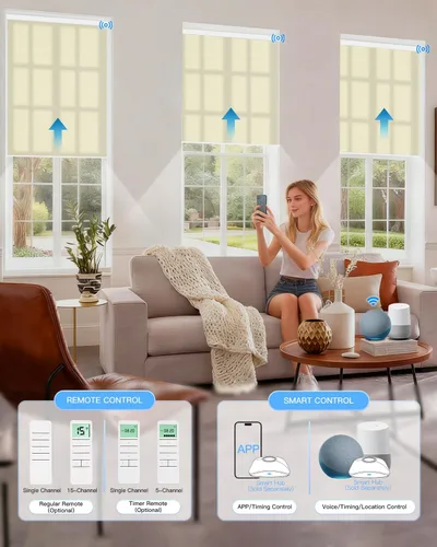 Miniatura 2 de Tokblind Persianas enrollables motorizadas de filtrado de luz con control remoto, persianas inteligentes para ventanas compatibles con Alexa Google