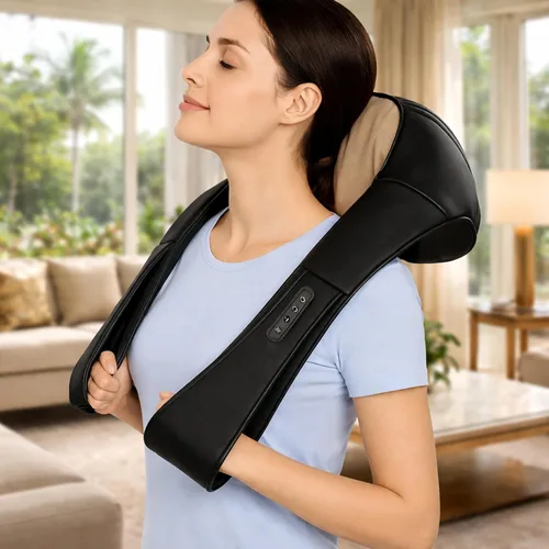 Miniatura 2 de Carepeutic Masajeador 3D total de cuello y hombros con movimiento de amasamiento y percusión con calor, masajeador 2 en 1 con reposabrazos/asas