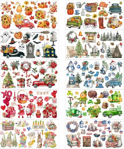 Miniatura 8 de Whaline 10 hojas patrióticas de transferencia para manualidades, 4 de julio, calcomanías de transferencia para muebles en colores pastel para 250