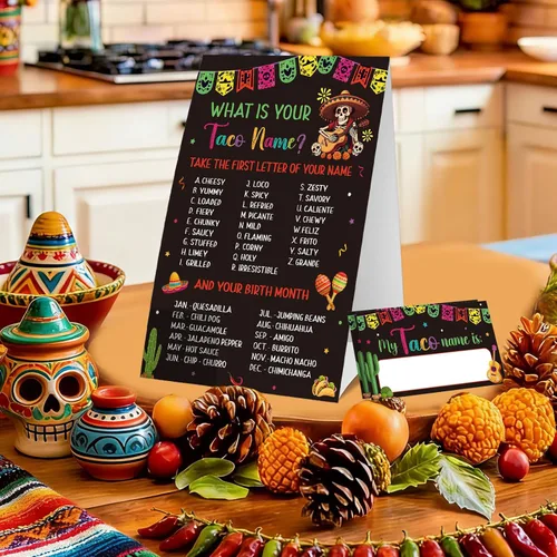 Miniatura 5 de COCHIE Juego de tacos para fiesta, familia, adultos, oficina, grupos grandes, con nombre de taco, decoración de fiesta mexicana con 36 calcomanías