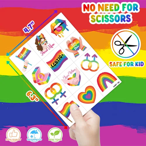Miniatura 4 de 96 tatuajes temporales LGBT del mes del orgullo feliz para niños, calcomanías de tatuaje falsas seguras para la piel para niños y niñas Bonitos