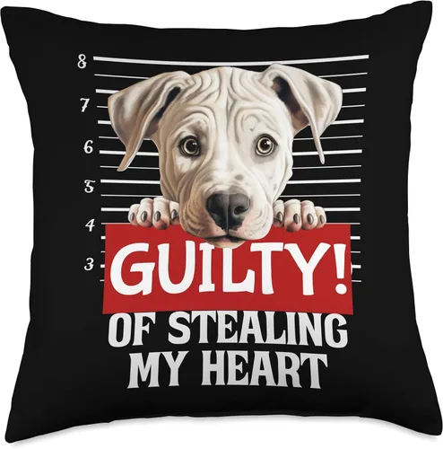 Miniatura 4 de Funny Guilty Dog by GD Funny Dogo Argentino Dog Breed Guilty Mugshot Fur Baby Pet Throw Pillow, 16x16, Multicolor
