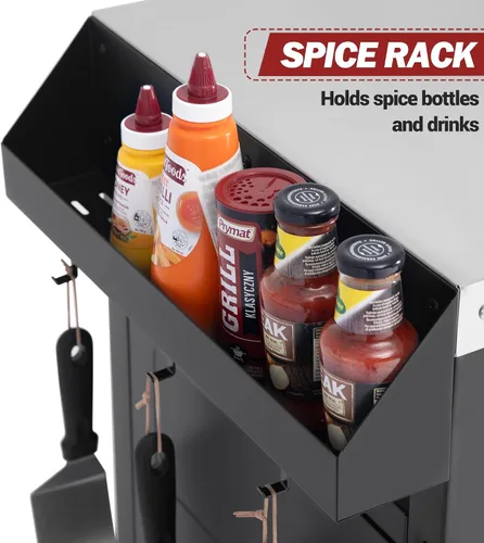 Miniatura 8 de Carro de parrilla al aire libre con ruedas, isla de cocina móvil con gabinete de almacenamiento para barbacoa, mesa de carrito de comedor de acero