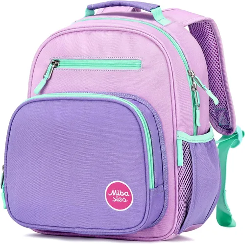 mibasies Mochila para niñas y niños, ideal para niños y niñas, mochila para preescolar jardín de infantes y primaria, Púrpura claro, Niñito-12