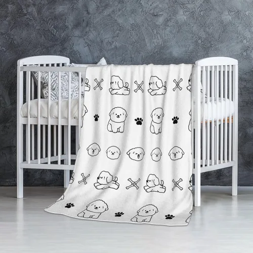 Miniatura 4 de Manta Bichon Frise, 30 x 40 pulgadas, sin costuras, bocetos negros de bichón, cabezas de cachorro, patrón de huesos y patas, manta de franela