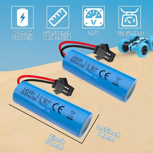 Miniatura 3 de Paquete de 2 baterías de iones de litio de 3.7 V 800 mAh con cargadores USB, enchufe SM-2P, batería recargable RC compatible con autos de control