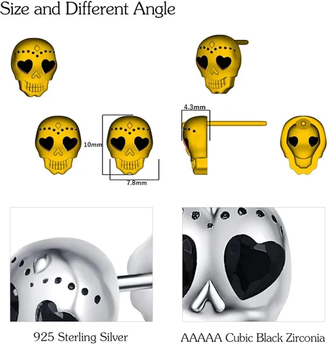 Miniatura 5 de Aretes punk de plata de ley 925 aretes góticos hipoalergénicos regalo de joyería de calavera para hombres y mujeres con caja de regalo regalos