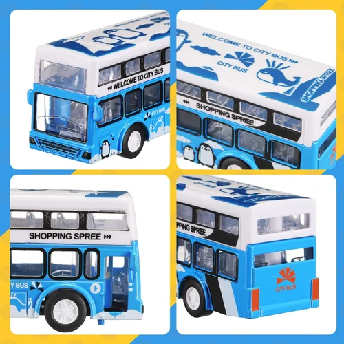 Miniatura 4 de Hanaive Juego de 6 piezas de coches de autobús escolar, juego de autos pequeños de metal fundido a presión, autobús urbano, autobús de doble piso