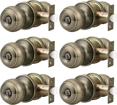 Miniatura 26 de Probrico - Paquete de 3 perillas redondas de níquel satinado para puerta de entrada, con llaves iguales, puerta exterior e interior, delantera