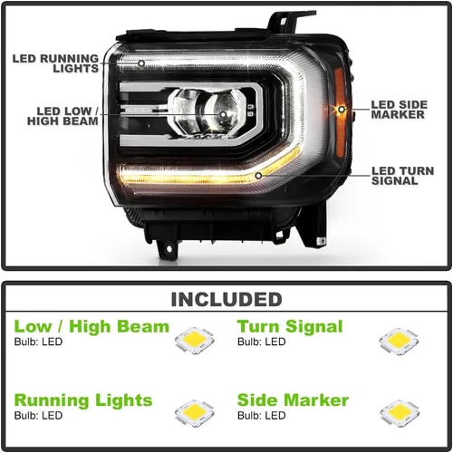 Miniatura 2 de ACANII - Para 2016 2017 2018 GMC Sierra 1500 Full LED Modelo Proyector Faros Faros Repacement Par Set Izquierdo+Derecho