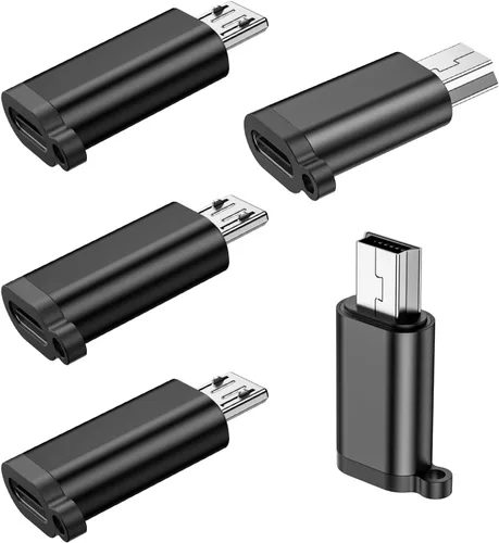 Paquete de 2 mini adaptadores USB y 3 adaptadores micro USB, conector compatible con carga y sincronización de datos para receptor GPS/cámara