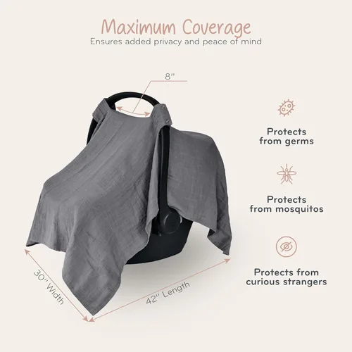 Miniatura 6 de Funda de asiento de automóvil para bebé, algodón orgánico, fundas de asiento de automóvil, funda de asiento de automóvil, toldo para asiento de Gris