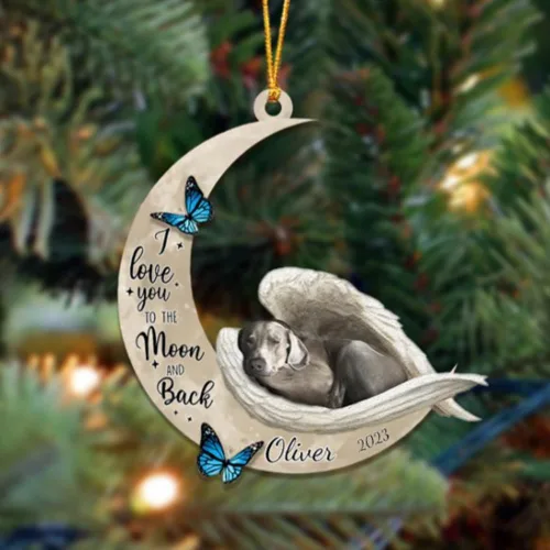 Miniatura 58 de Adorno colgante personalizado de ángel durmiendo en la luna, perro sabueso afgano, nombre personalizado, acrílico impreso en 2D plano – cumpleaños