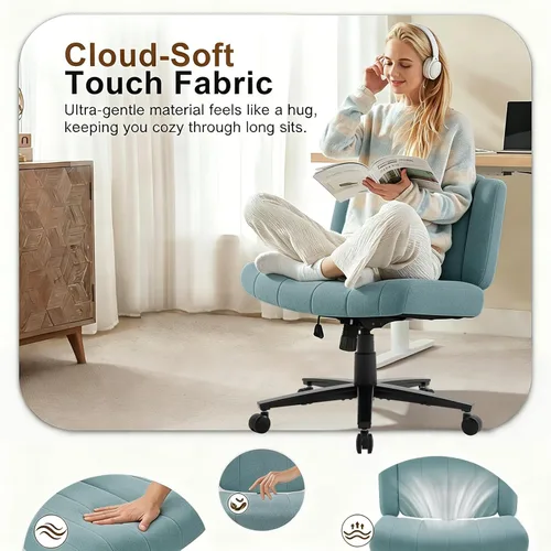 Miniatura 6 de Vigosit Silla de oficina entrecruzada, felpa de gran tamaño para sentarse con patas cruzadas, brazos ajustables y ruedas giratorias de 360°