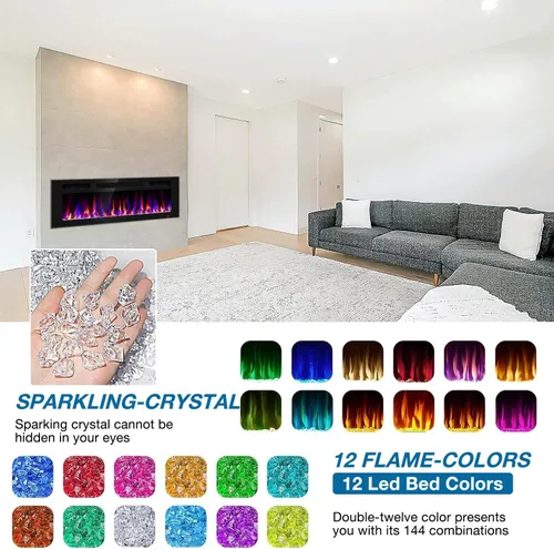 Miniatura 6 de Chimenea eléctrica de 43 pulgadas empotrada y montada en la pared, calentador de chimenea y chimenea lineal, chimenea eléctrica ultrafina, bajo