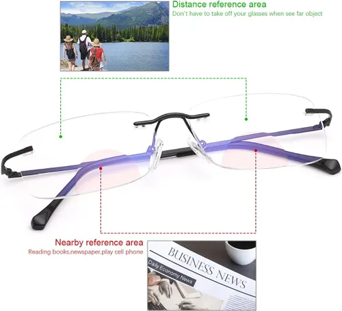 Miniatura 5 de K.LAVER Anteojos de lectura bifocales sin montura de transición, fotocromáticos, protección UV400, lentes de titanio para hombres
