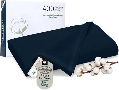 Miniatura 47 de Royale Linens Sábana Plana de Algodón Peinado de Fibra Larga 100% de 300 Hilos - Súper Suave - Sábanas Superiores - Sábana Plana Queen Vendida por