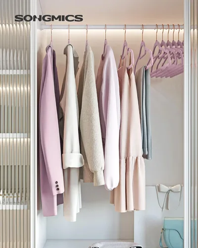 Miniatura 3 de SONGMICS Paquete de 30 perchas para pantalones y 50 perchas para ropa, perchas de terciopelo con clips ajustables, antideslizantes y ahorran
