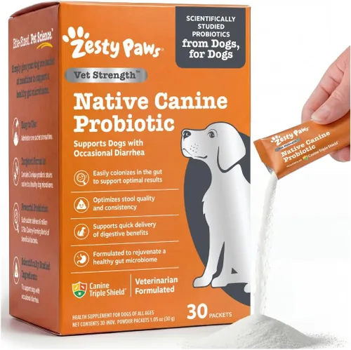 Zesty Paws Probiótico canino nativo, para diarrea ocasional + salud digestiva, flora intestinal y apoyo del sistema inmunológico, probióticos