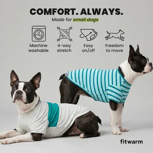 Miniatura 6 de Fitwarm - Paquete de 3 camisas con bloques de color a rayas para perros, ropa de verano para perros pequeños, camiseta ligera y transpirable