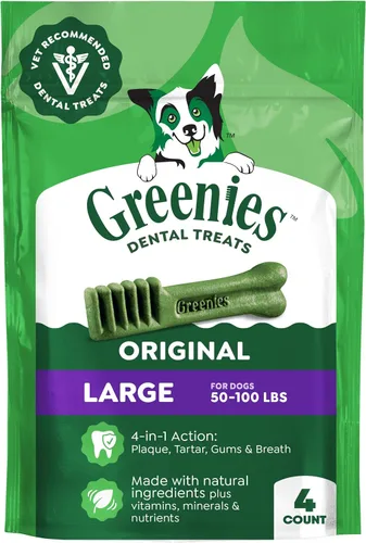 Greenies Golosinas dentales naturales para perros adultos recomendadas por veterinarios, tamaño grande, sabor original, paquete de 6 onzas, 4
