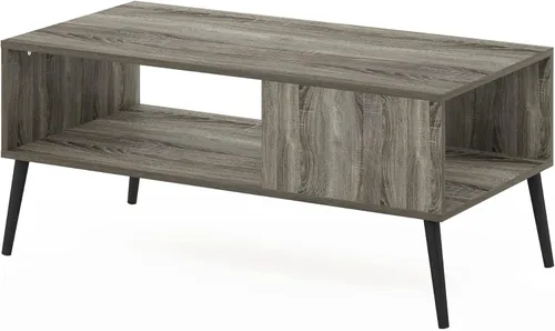 Miniatura 5 de Furinno Claude - Mesa de centro estilo mediados de siglo con patas de madera, color gris roble francés, parte superior grande sin elevación