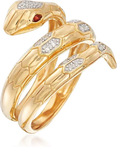 Miniatura 3 de Ross-Simons 0.10 ct. t.w. Diamond Snake Wrap Ring With Garnet Accents in 18kt Gold Over Sterling