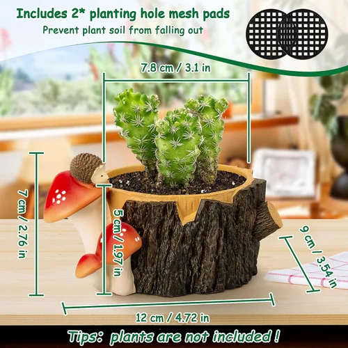 Miniatura 2 de Macetas para Suculentas con Forma de Erizo con Orificio de Drenaje, Macetas para Plantas de Interior/Cactus/Suculentas, Maceta de Interior Regalo
