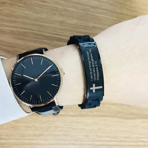 Miniatura 6 de MEALGUET Pulsera de cruz negra con cita religiosa, con texto de la Biblia cristiana, con texto en inglés "Cita religiosa", para hombres