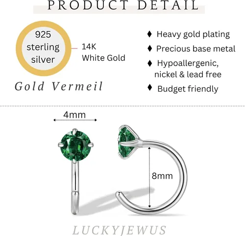 Miniatura 19 de 925 Sterling Silver Small Huggie Half Hoop Earrings for Women