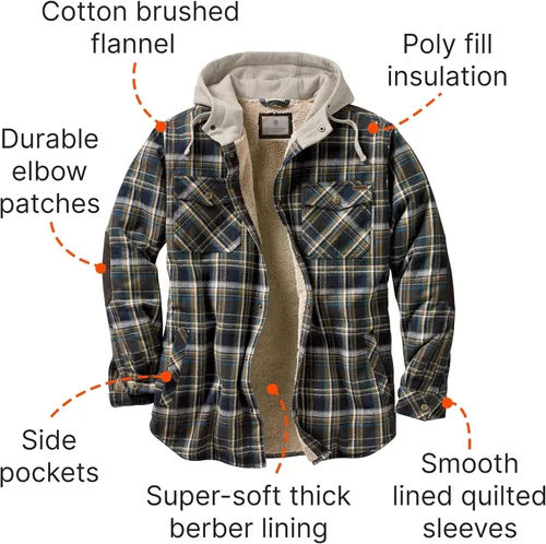 Miniatura 4 de Legendary Whitetails Men's Camp Night Berber Lined Hooded Flannel Shirt Jacket