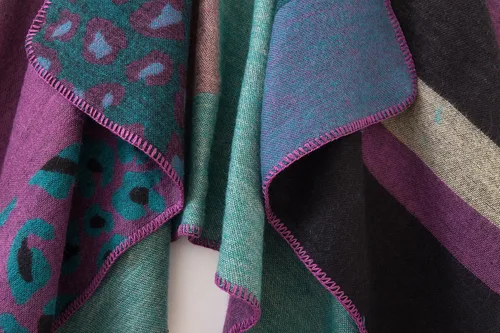 Miniatura 32 de Urban CoCo Poncho de colores para mujer, chal con frente abierto, color en bloques