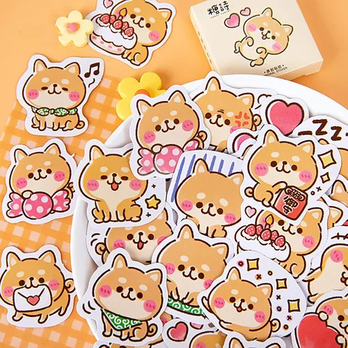 Miniatura 3 de Doraking 45 calcomanías adhesivas de papel adhesivo para perros de Shiba Inu en caja, para planificadores de portátiles, álbumes de recortes, tazas