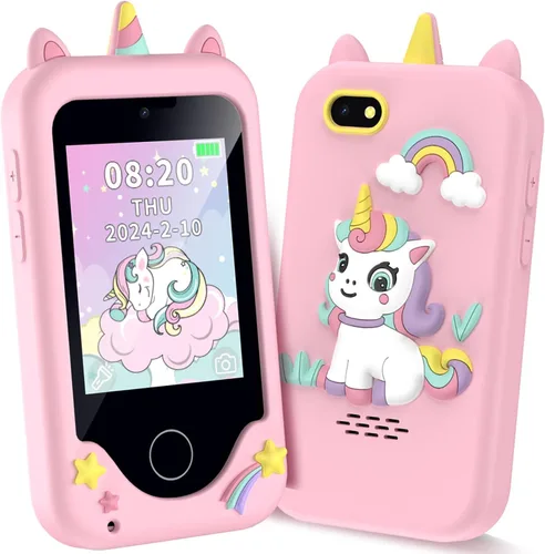 Miniatura 8 de Teléfonos inteligentes para niños, juguetes para niñas y niños de 3 a 8 años, juguetes de aprendizaje para niños pequeños con juegos educativos, Rosa