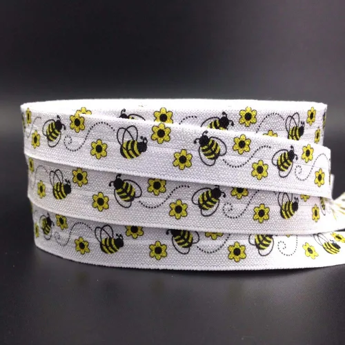 Rollo de 10 yardas con estampado elástico plegable para cintas para el cabello, 5/8 FOE (abeja)