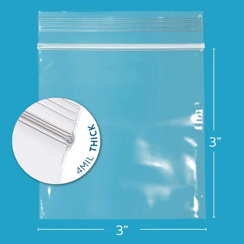 Miniatura 2 de GPI - Caja de 1000 bolsas de plástico transparente con cremallera de 3 x 3 pulgadas - Bolsas de polietileno resistentes a granel de 4 mil de grosor