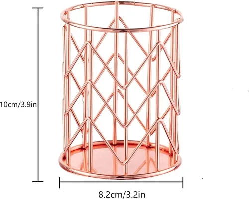 Miniatura 2 de Soporte para lápices de malla metálica de alambre de oro rosa, soporte para brochas de maquillaje, organizador de bolígrafos, accesorios