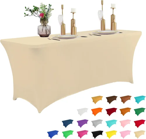 Miniatura 28 de IVAPUPU Paquete de 2 Manteles de Mesa de 6 Pies para Mesa Rectangular Ajustados para Eventos Elásticos Azul Niebla Cubiertas de Mesa Lavables Azul