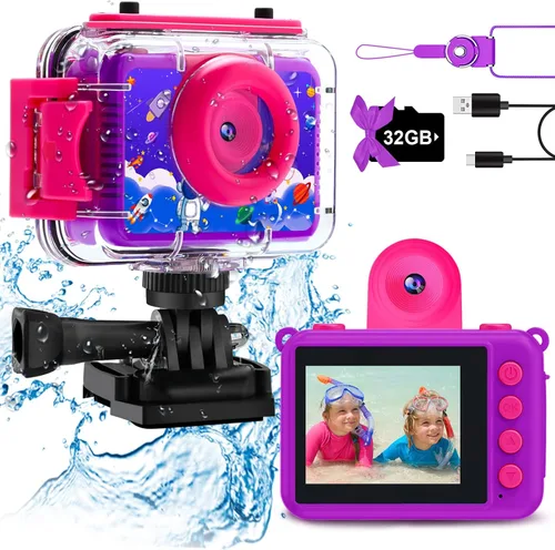 Juguete de piscina y cámara submarina para niños, cámara de acción impermeable de 99 pies para niños, video de 1080P y foto de 20 MP con lente