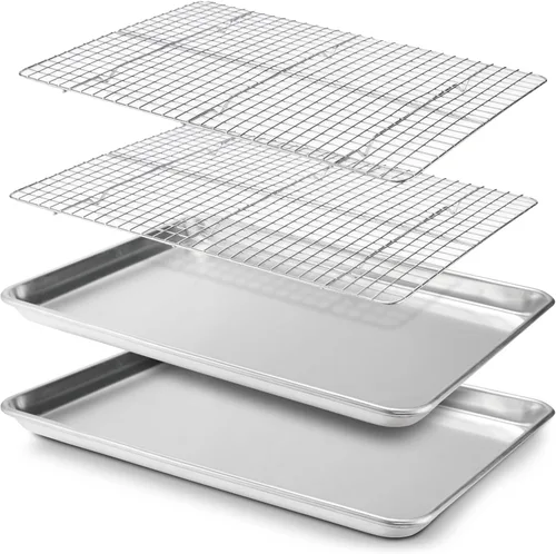 Miniatura 9 de Checkered Chef - Bandeja para hornear y estante de enfriamiento - Media hoja, bandejas de aluminio para galletas de 18" x 13" y estante de alambre