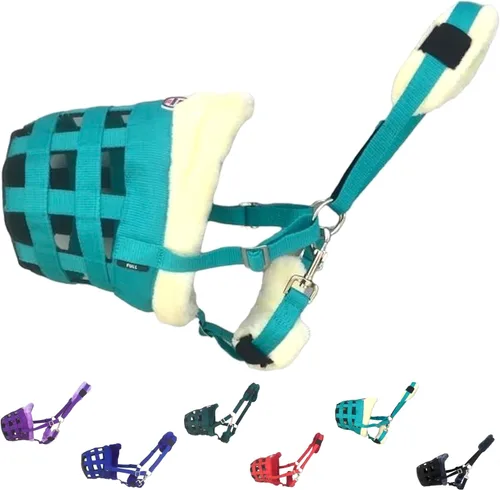 Miniatura 12 de Horse Grazing Muzzle Halter, Mink Fleece Padded, Multiple Sizes, Breathable (Black, Cob)